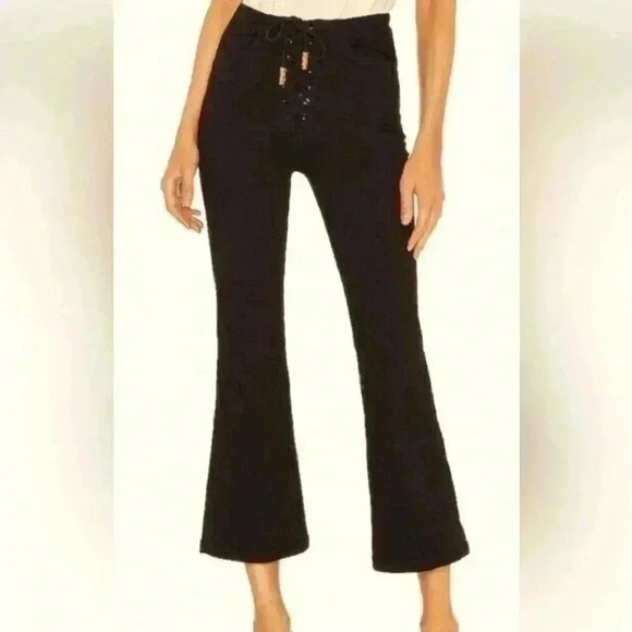 Frame Corded Lace Up Crop Flare Pants Black Denim Jeans Boho Size 25 - Picture 1 of 7